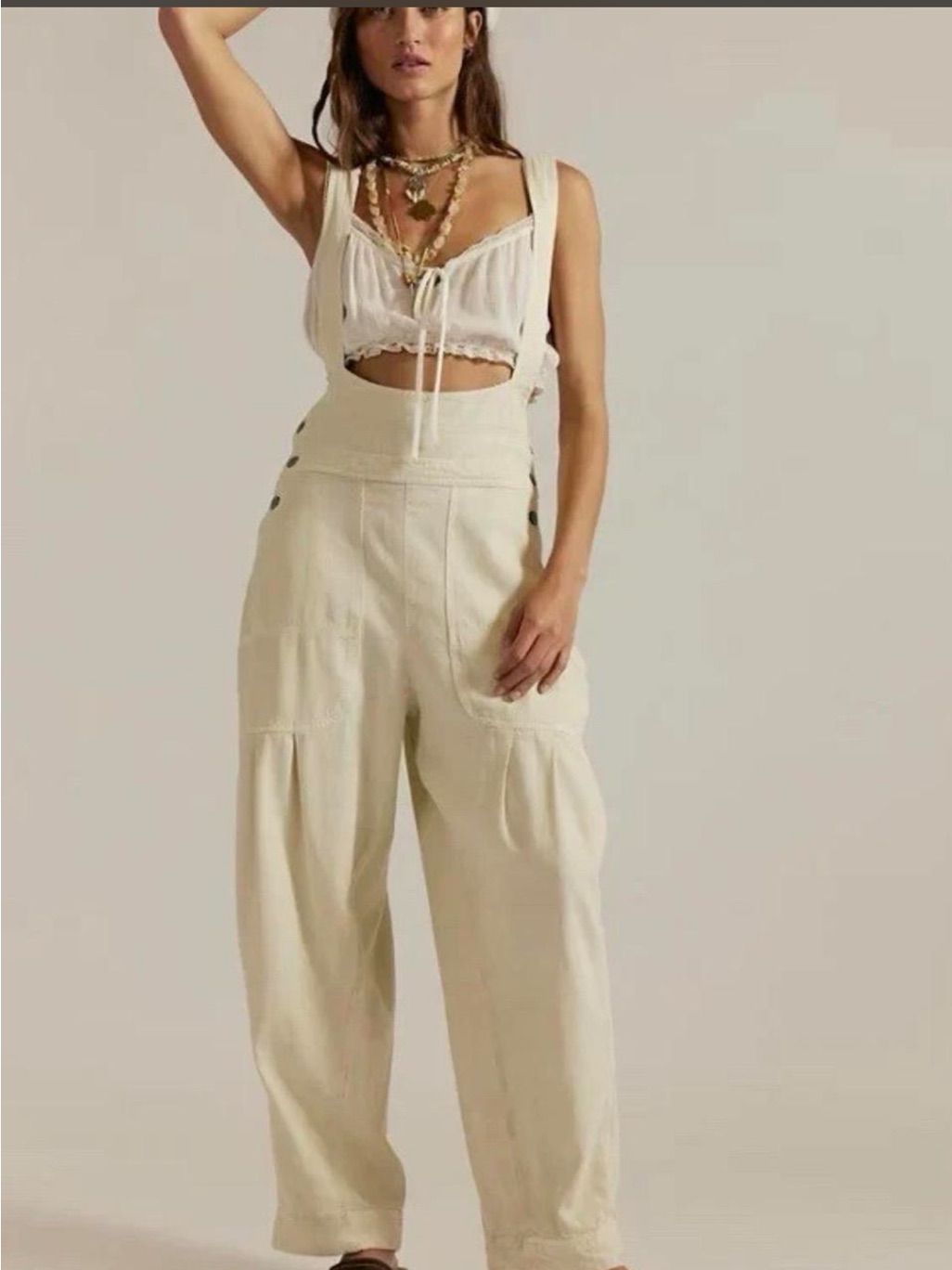Nwt Free People Felix Tapered Overalls-Tea Ivory